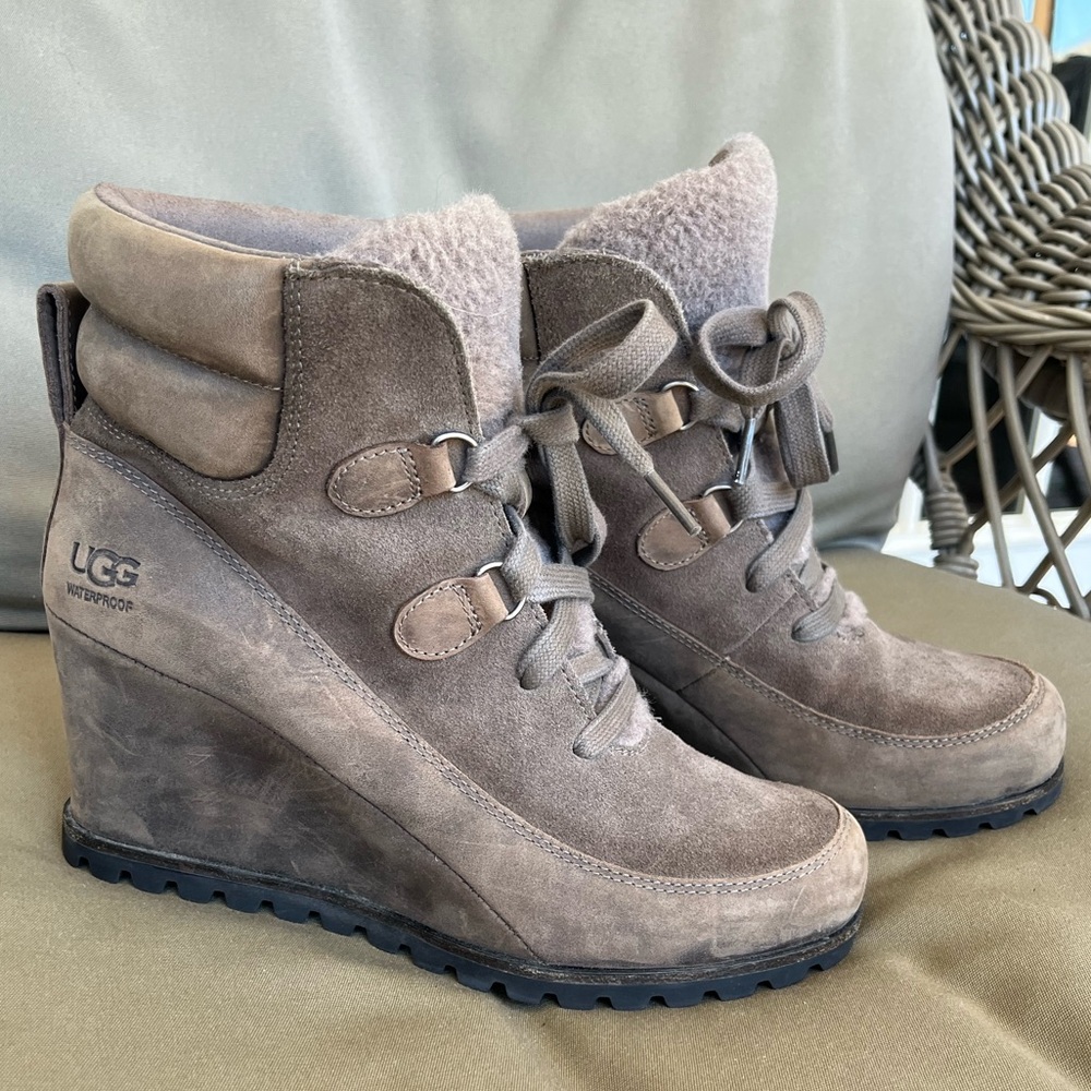 UGG Kriston Mole Boots Nubuck Wedge Waterproof Booties